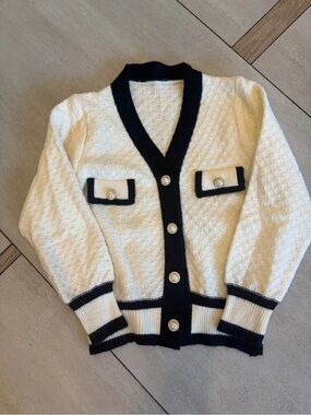 Vintage Cream Cardigan with Black Trim